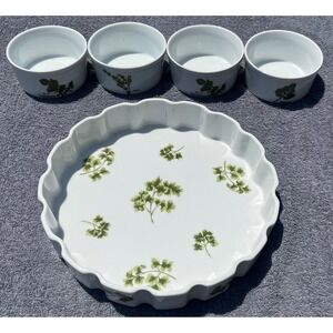 Parsley Oven to Table Cookware Baking Dish Ramekins Herb Design White
